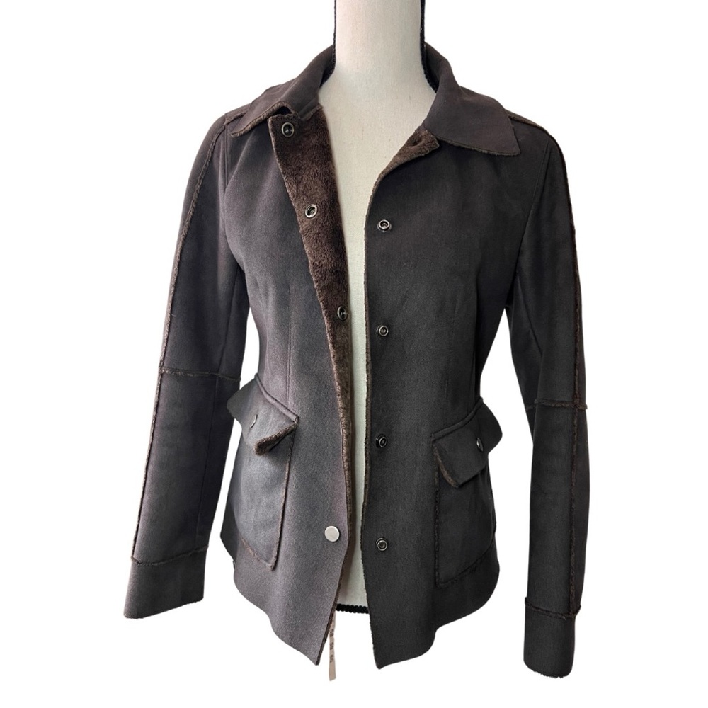 CAbi Faux Suede Shearling Jacket Chocolate Brown Westen Cowgirl Shacket Cowgirl